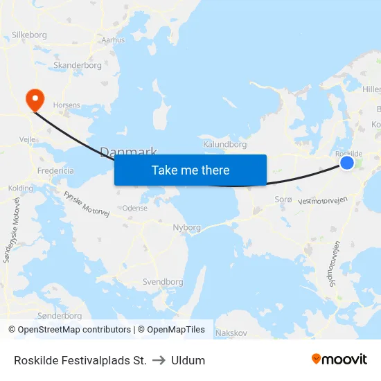 Roskilde Festivalplads St. to Uldum map