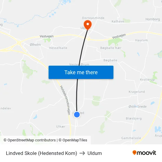 Lindved Skole (Hedensted Kom) to Uldum map