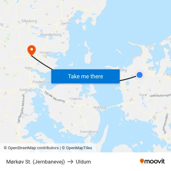 Mørkøv St. (Jernbanevej) to Uldum map