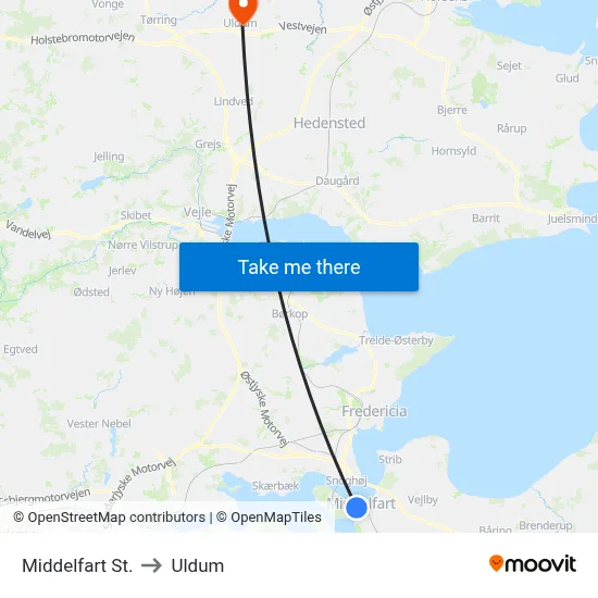Middelfart St. to Uldum map