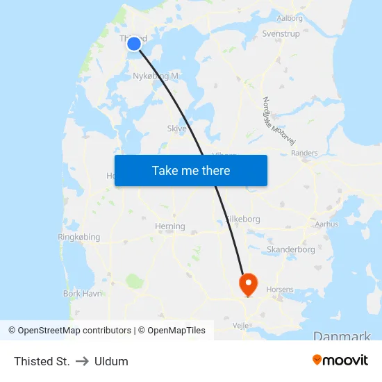 Thisted St. to Uldum map