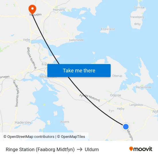 Ringe Station (Faaborg Midtfyn) to Uldum map