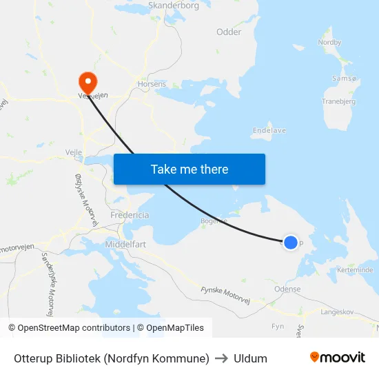Otterup Bibliotek (Nordfyn Kommune) to Uldum map
