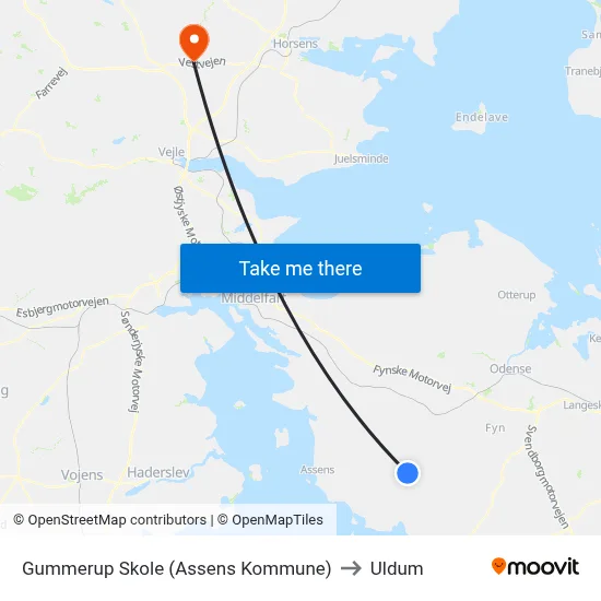 Gummerup Skole (Assens Kommune) to Uldum map