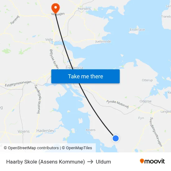 Haarby Skole (Assens Kommune) to Uldum map