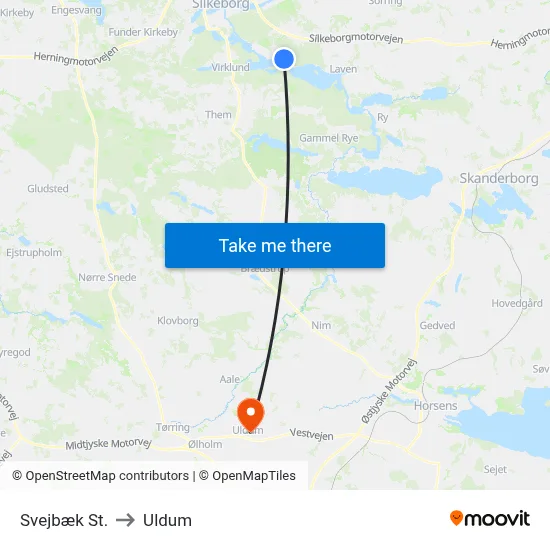 Svejbæk St. to Uldum map