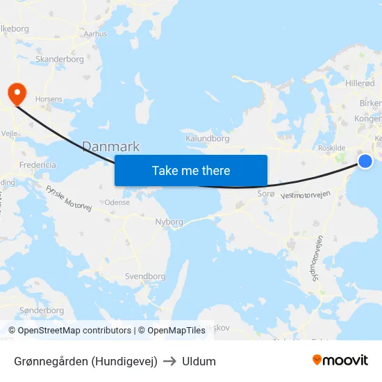 Grønnegården (Hundigevej) to Uldum map