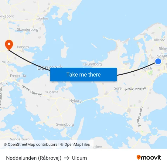 Nøddelunden (Råbrovej) to Uldum map