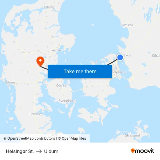 Helsingør St. to Uldum map