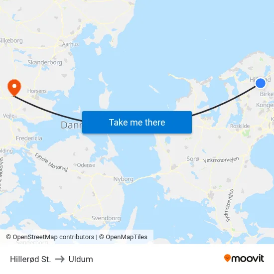 Hillerød St. to Uldum map
