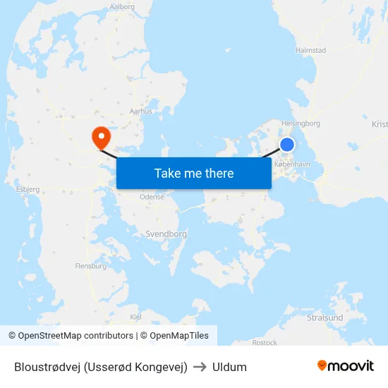 Bloustrødvej (Usserød Kongevej) to Uldum map