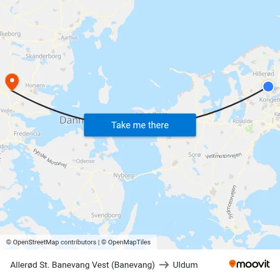 Allerød St. Banevang Vest (Banevang) to Uldum map