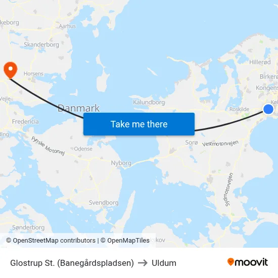 Glostrup St. (Banegårdspladsen) to Uldum map