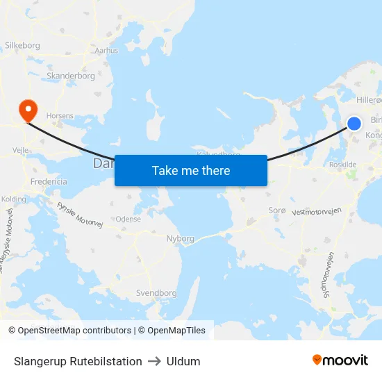 Slangerup Rutebilstation to Uldum map