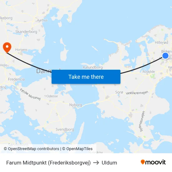 Farum Midtpunkt (Frederiksborgvej) to Uldum map