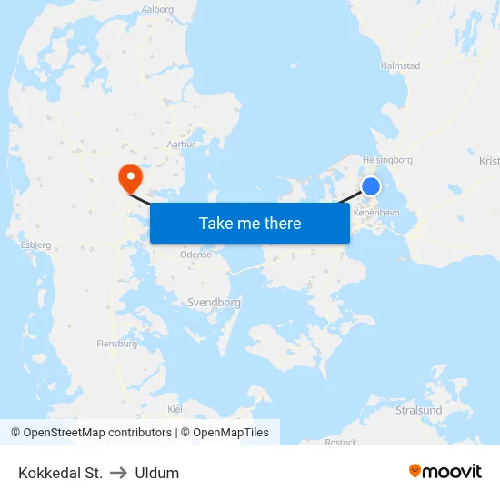 Kokkedal St. to Uldum map