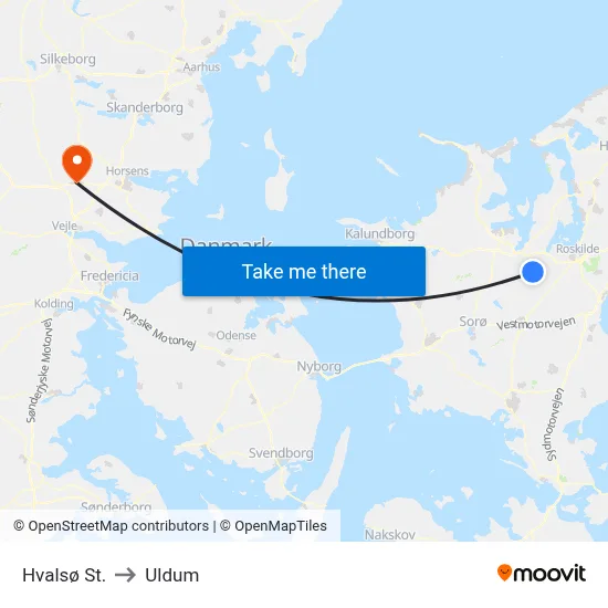 Hvalsø St. to Uldum map