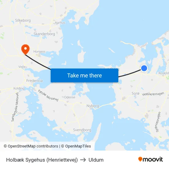 Holbæk Sygehus (Henriettevej) to Uldum map