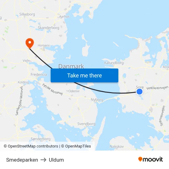 Smedeparken to Uldum map