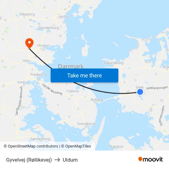 Gyvelvej (Røllikevej) to Uldum map