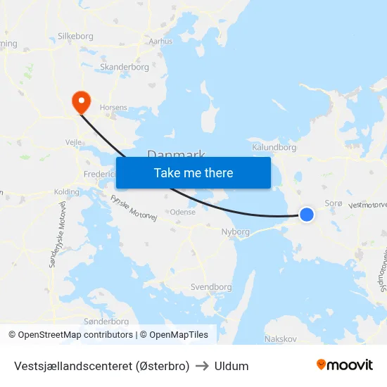 Vestsjællandscenteret (Østerbro) to Uldum map