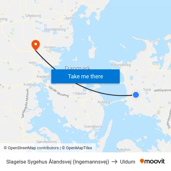 Slagelse Sygehus Ålandsvej (Ingemannsvej) to Uldum map
