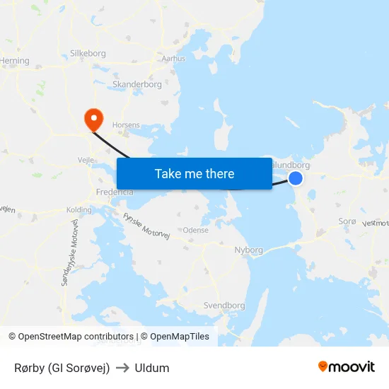 Rørby (Gl Sorøvej) to Uldum map