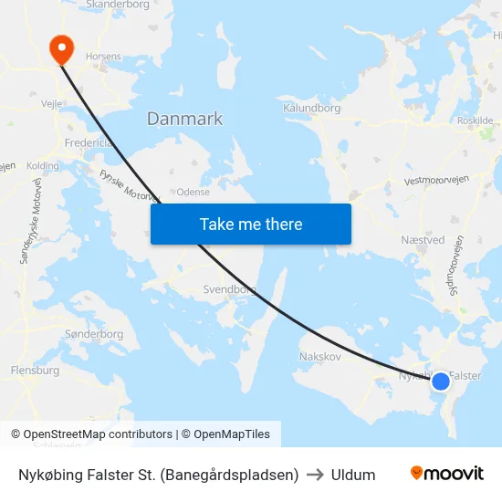 Nykøbing Falster St. (Banegårdspladsen) to Uldum map