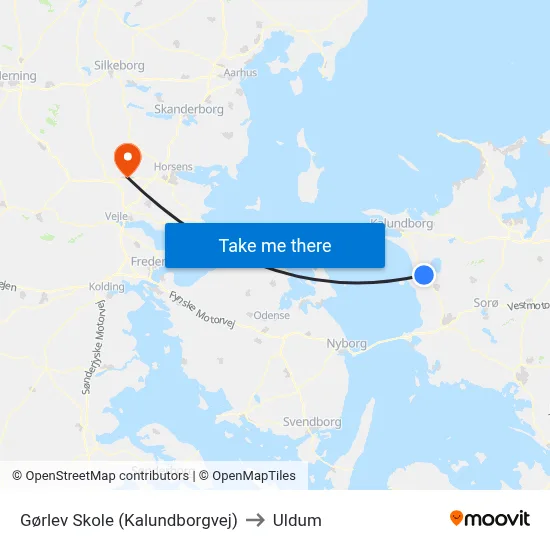 Gørlev Skole (Kalundborgvej) to Uldum map