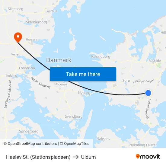 Haslev St. (Stationspladsen) to Uldum map