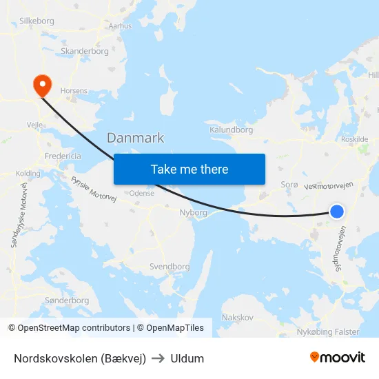 Nordskovskolen (Bækvej) to Uldum map