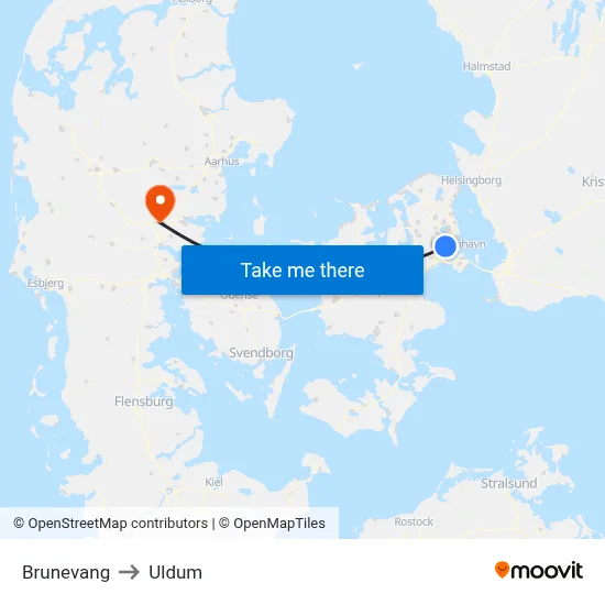 Brunevang to Uldum map