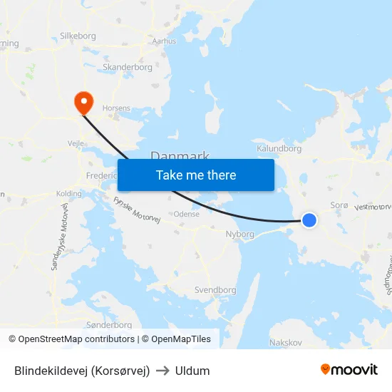 Blindekildevej (Korsørvej) to Uldum map