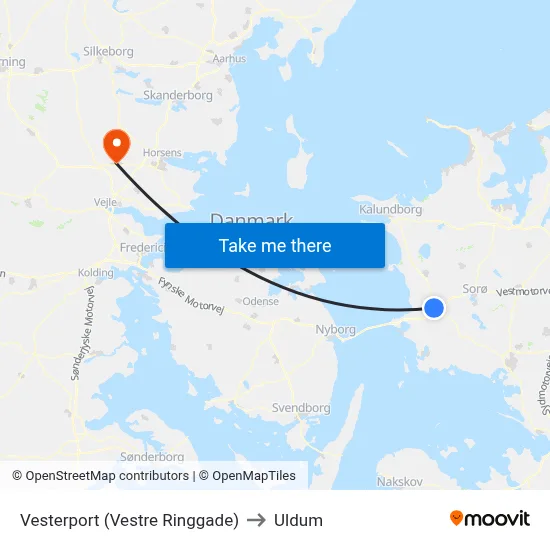 Vesterport (Vestre Ringgade) to Uldum map