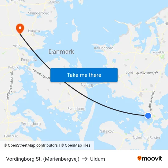 Vordingborg St. (Marienbergvej) to Uldum map