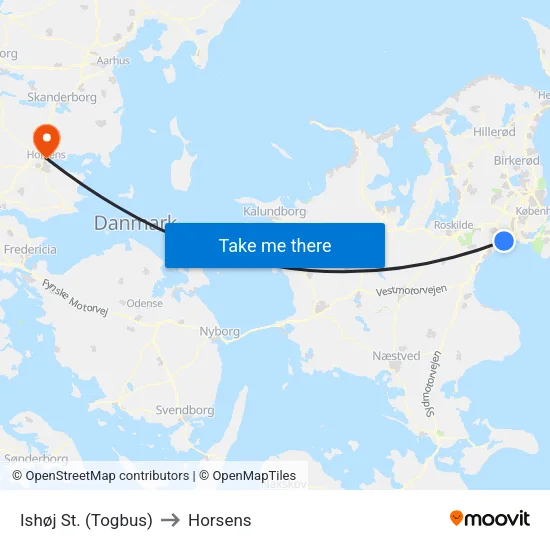 Ishøj St. (Togbus) to Horsens map