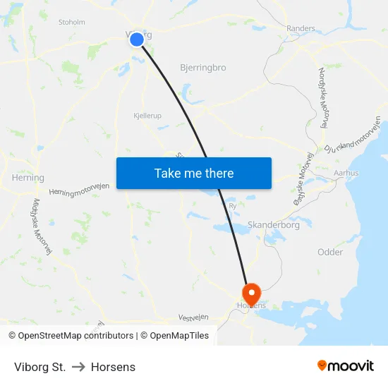 Viborg St. to Horsens map