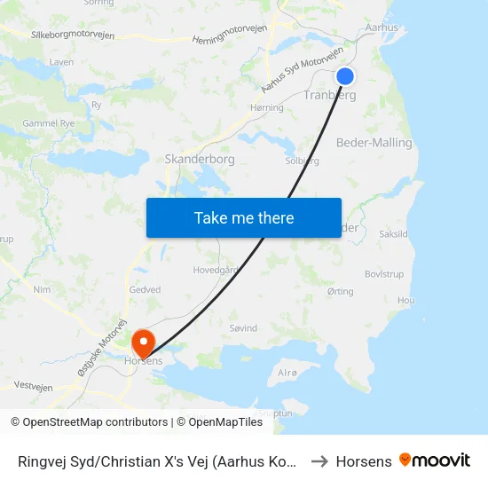 Ringvej Syd/Christian X's Vej (Aarhus Kom) to Horsens map