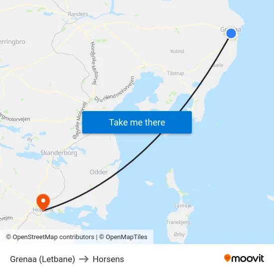 Grenaa (Letbane) to Horsens map