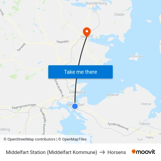Middelfart Station (Middelfart Kommune) to Horsens map