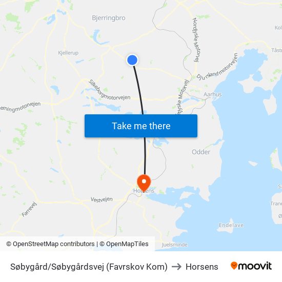 Søbygård/Søbygårdsvej (Favrskov Kom) to Horsens map