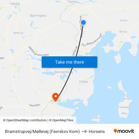 Bramstrupvej/Møllevej (Favrskov Kom) to Horsens map