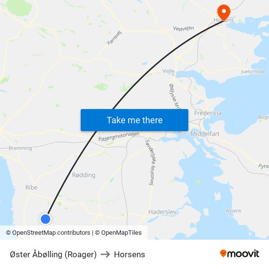 Øster Åbølling (Roager) to Horsens map