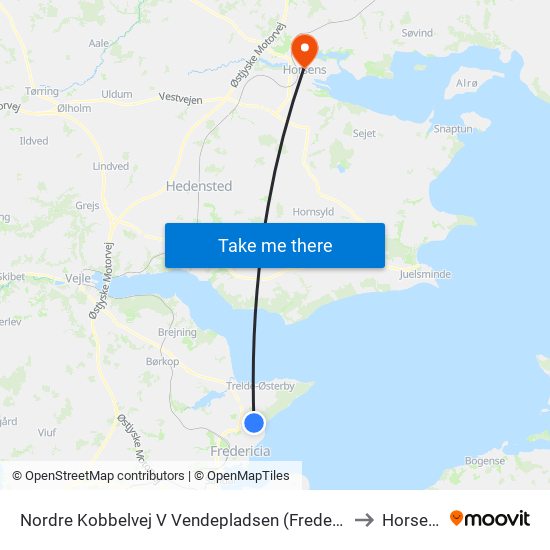 Nordre Kobbelvej V Vendepladsen (Fredericia) to Horsens map