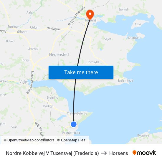 Nordre Kobbelvej V Tuxensvej (Fredericia) to Horsens map