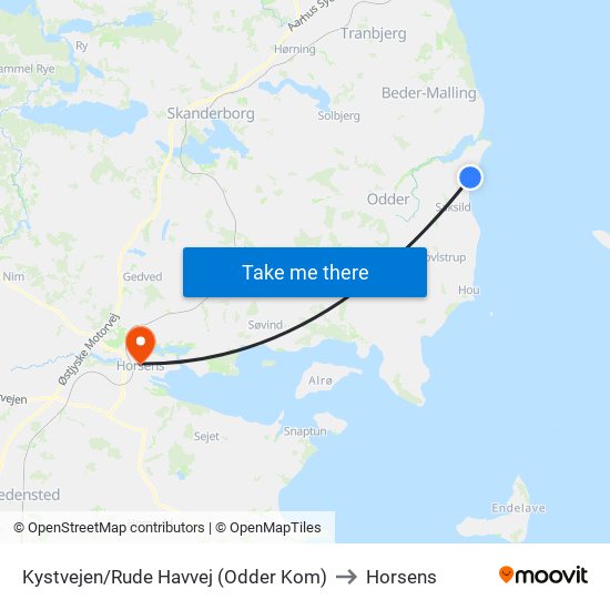 Kystvejen/Rude Havvej (Odder Kom) to Horsens map