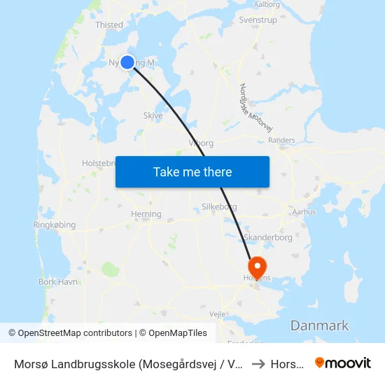 Morsø Landbrugsskole (Mosegårdsvej / Vodstrup) to Horsens map