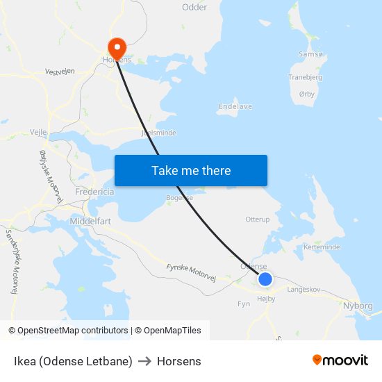 Ikea (Odense Letbane) to Horsens map