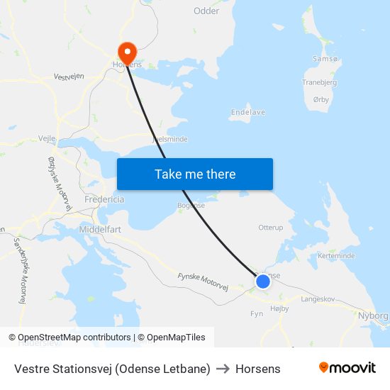 Vestre Stationsvej (Odense Letbane) to Horsens map