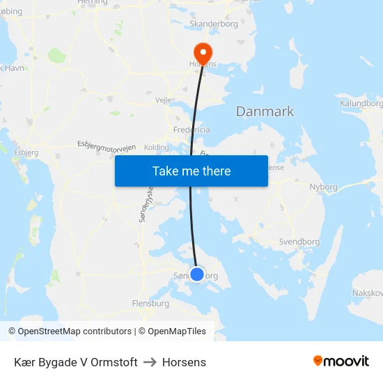 Kær Bygade V Ormstoft to Horsens map